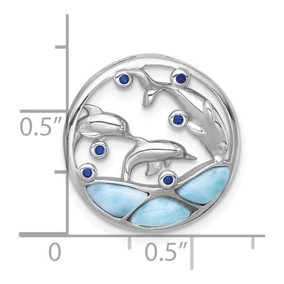 Sterling Silver CZ Larimar Dolphins Slide Pendant – view 5
