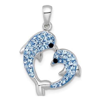 Sterling Silver CZ Dolphin Heart Pendant