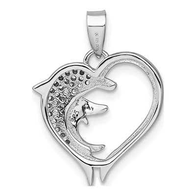 Sterling Silver CZ Dolphins Heart Pendant – view 4
