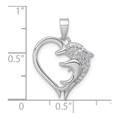 Sterling Silver CZ Dolphins Heart Pendant – view 5