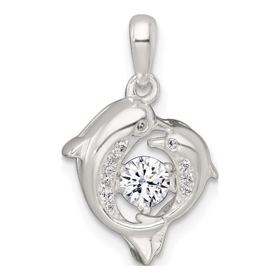 Sterling Silver CZ Dolphin Pendant