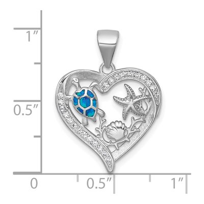 Sterling Silver Lab-Created Opal & CZ Sealife Heart Pendant – view 5