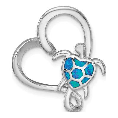 Sterling Silver Lab-Created Opal Turtle Slide Pendant