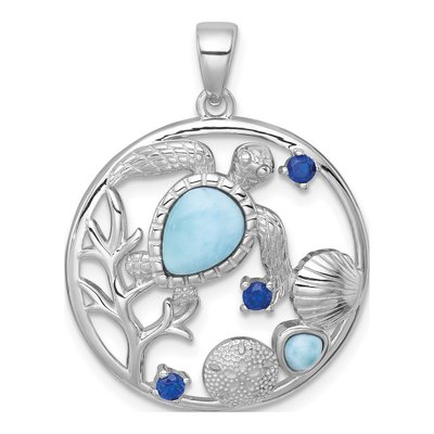 Sterling Silver CZ Larimar Sealife Pendant