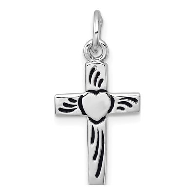 Sterling Silver Enameled Heart Cross Pendant