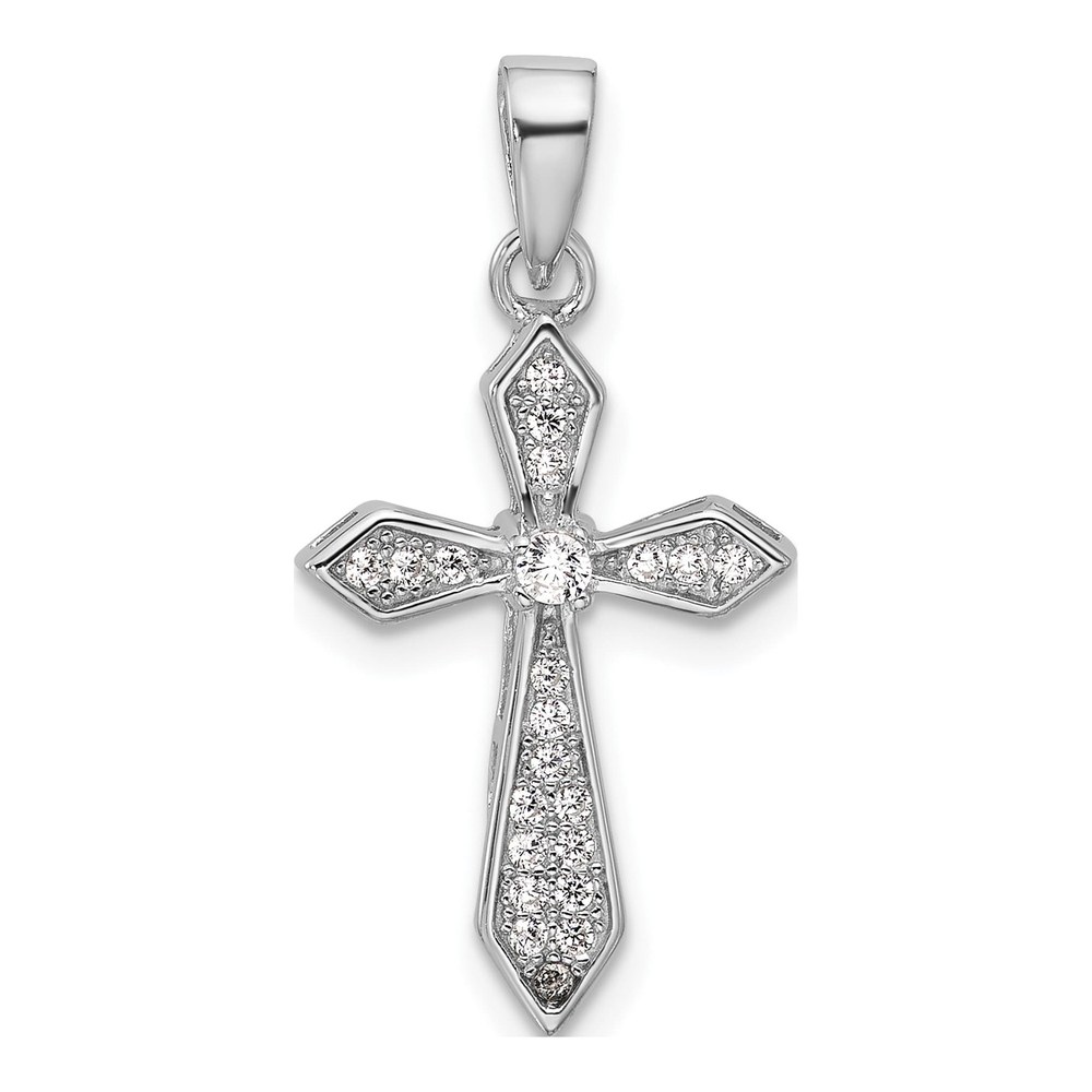 Sterling Silver Rhodium-Plated Cz Polished Pointed Cross Pendant