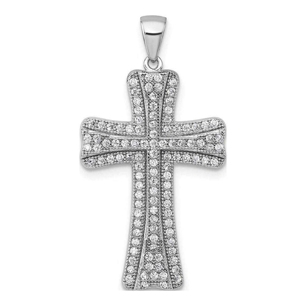 Sterling Silver Rhodium-Plated Polished Cz Cross Pendant