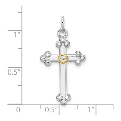 Sterling Silver & 14K Gold CZ Budded Cross Pendant – view 5