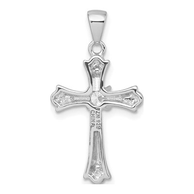 Sterling Silver CZ Fleur de Lis Cross Pendant – view 4