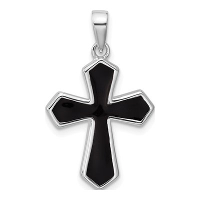 Sterling Silver Black Enamel Cross Pendant