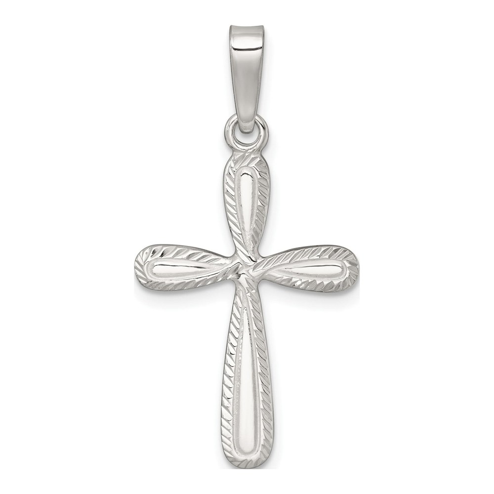 Sterling Silver Polished And Diamond-Cut Cross Pendant