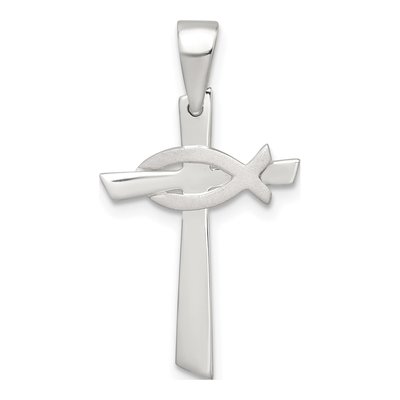 Sterling Silver Cross Ichthus Fish Pendant