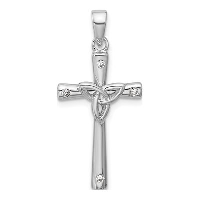 Sterling Silver CZ Celtic Trinity Cross Pendant
