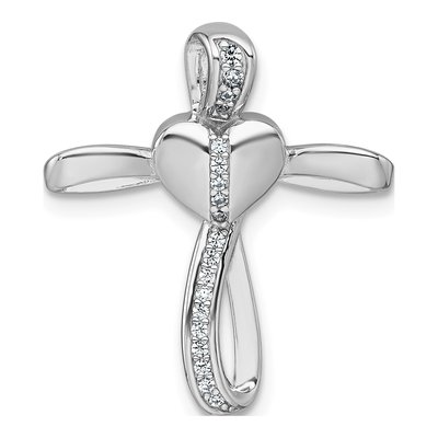 Sterling Silver CZ Heart Cross Slide Pendant