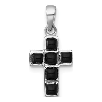 Sterling Silver Onyx Latin Cross Pendant