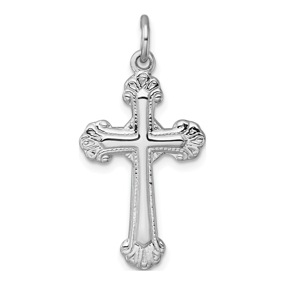 Sterling Silver Rhodium-Plated Polished Fancy Budded Cross Pendant