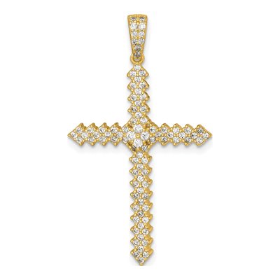 Gold-Plated Sterling Silver CZ Pave Latin Cross Pendant