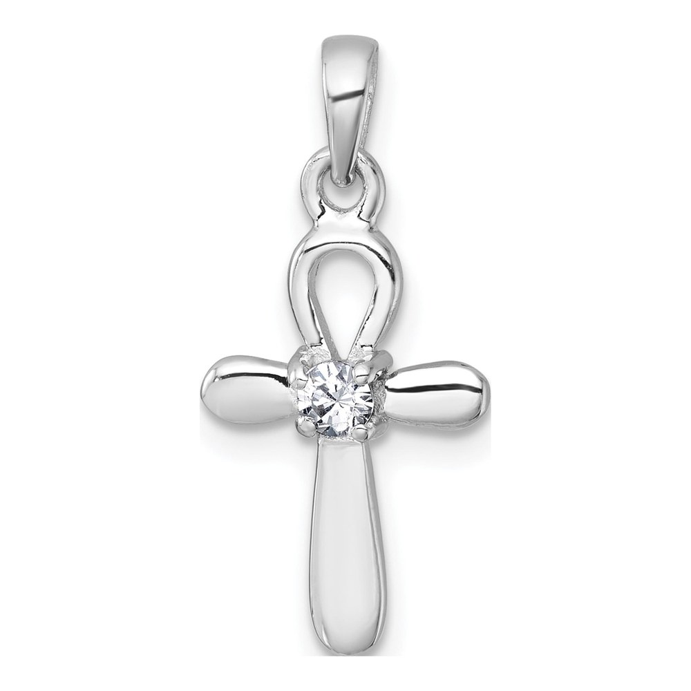 Sterling Silver Rhodium-Plated Polished Cz Cross Pendant