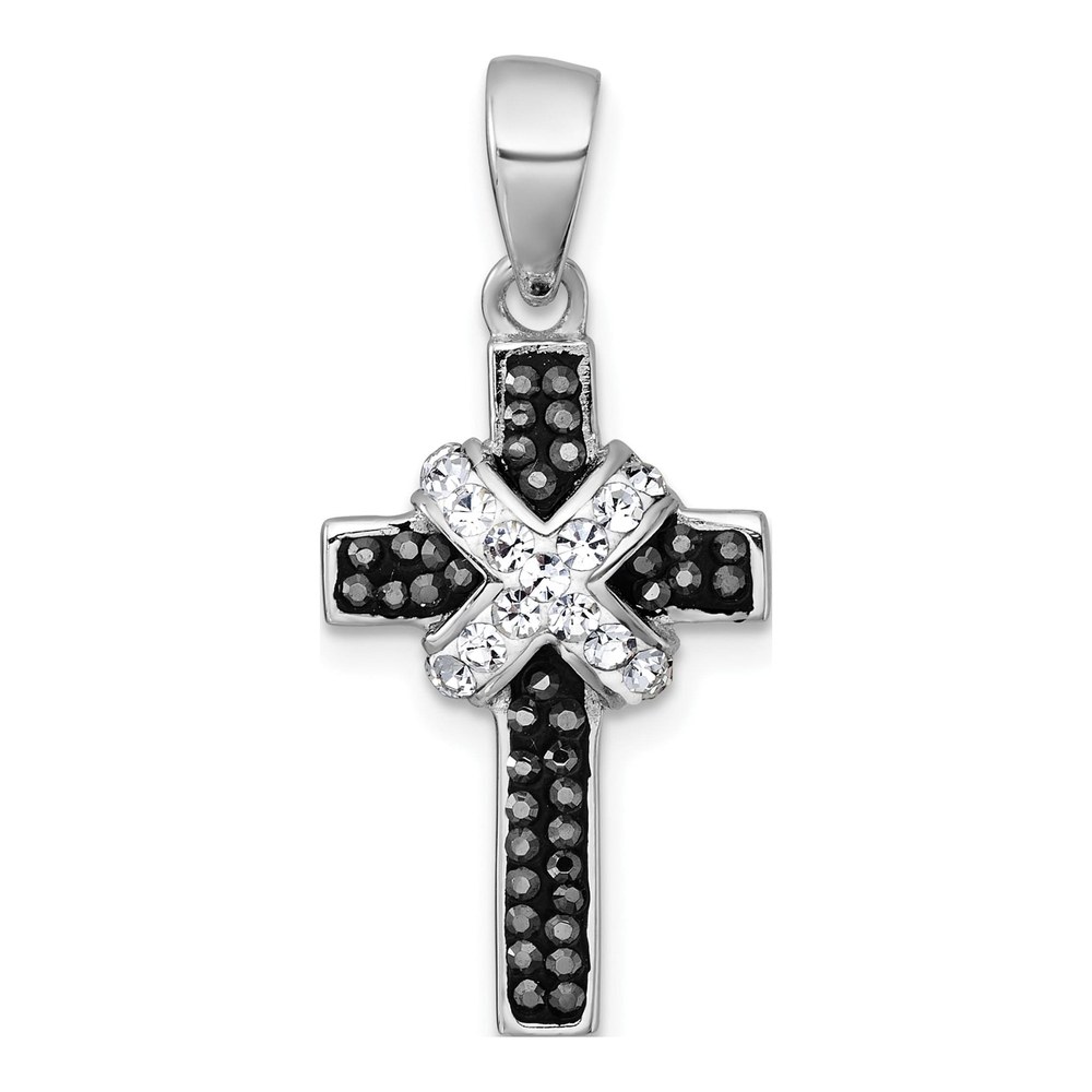 Sterling Silver Rhodium-Plated Black And White Crystal -X- Cross Pendant