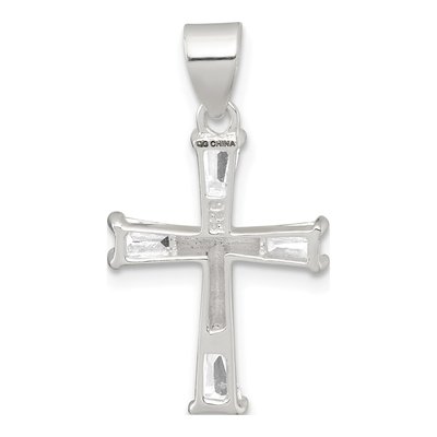 Sterling Silver CZ Tapered Baguette Cross Pendant – view 4