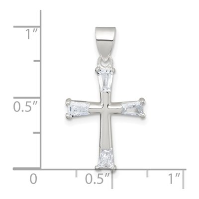 Sterling Silver CZ Tapered Baguette Cross Pendant – view 5
