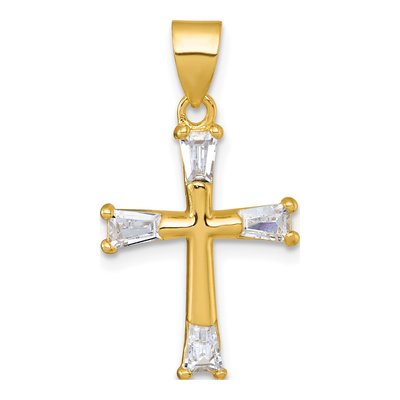 Gold-Plated Sterling Silver CZ Cross Pendant