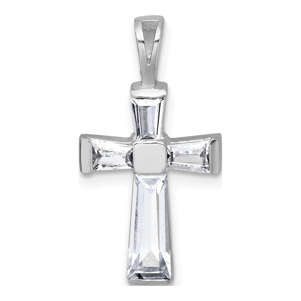Sterling Silver Rhodium-Plated Polished Baguette Cz Cross Pendant