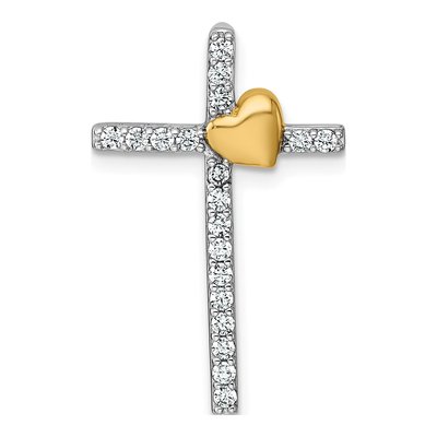 Gold-Plated Sterling Silver CZ Heart Cross Slide Pendant
