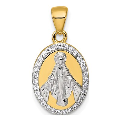 Gold-Plated Sterling Silver CZ Miraculous Medal Pendant