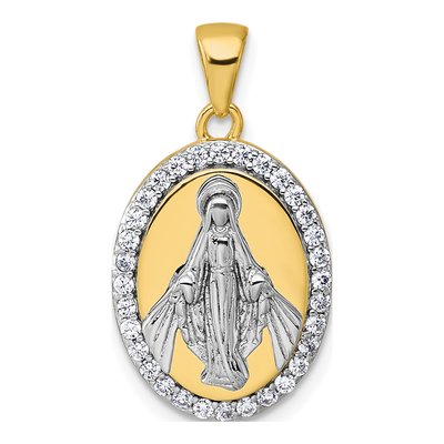 Gold-Plated Sterling Silver CZ Miraculous Medal Pendant