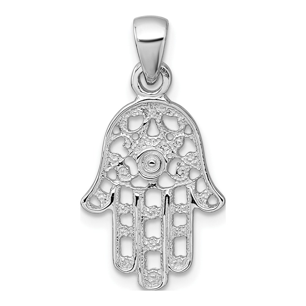 Sterling Silver Rhodium-Plated Polished And Textured Pierced Hamsa Pendant