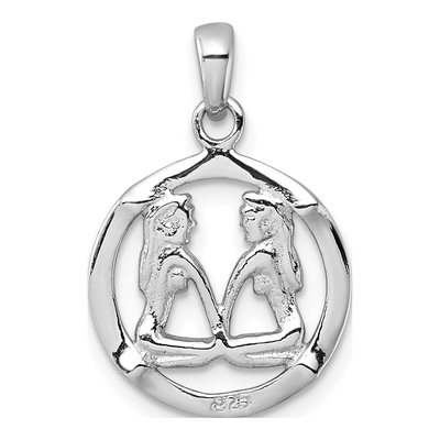 Sterling Silver Gemini Zodiac Circle Pendant – view 4