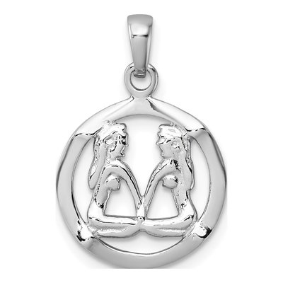 Sterling Silver Gemini Zodiac Circle Pendant