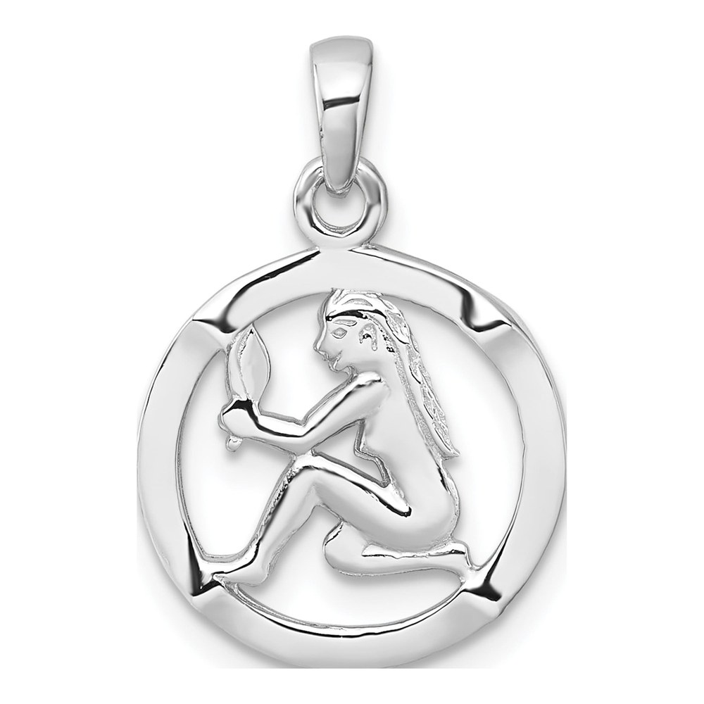 Sterling Silver Rhodium-Plated Polished Reversible Virgo In Circle Zodiac Pendant