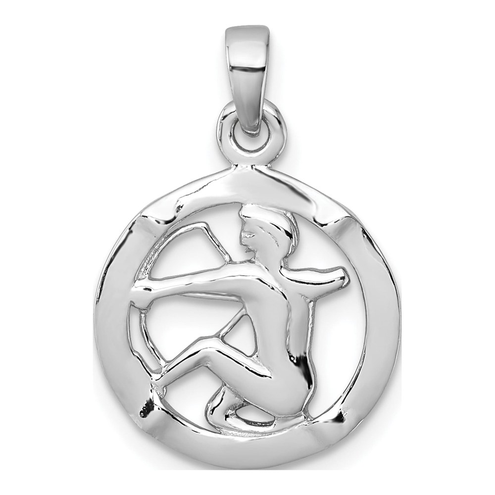 Sterling Silver Rhodium-Plated Polished Reversible Sagittarius In Circle Zodiac Pendant
