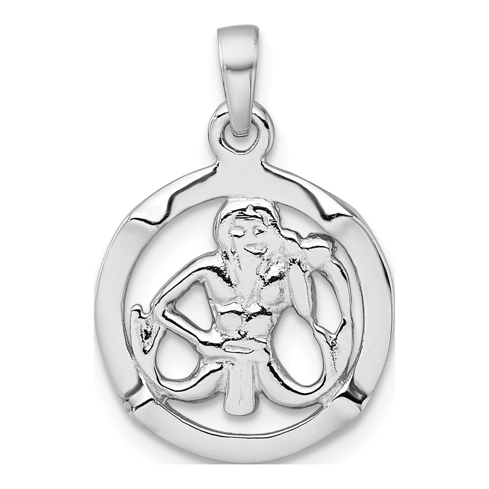Sterling Silver Rhodium-Plated Polished Reversible Aquarius In Circle Zodiac Pendant