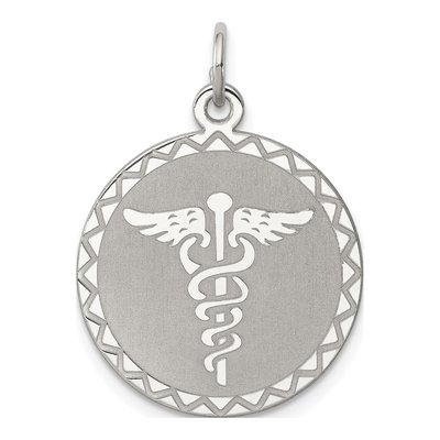 Sterling Silver Caduceus Disc Pendant