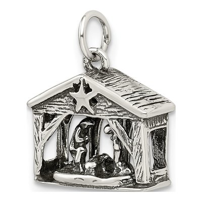 Sterling Silver Antiqued Manger Charm – view 3