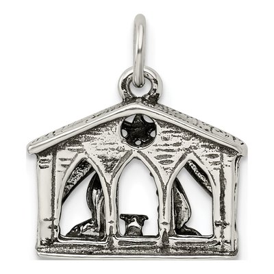 Sterling Silver Antiqued Manger Charm – view 5