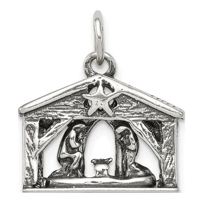 Sterling Silver Antiqued Manger Charm