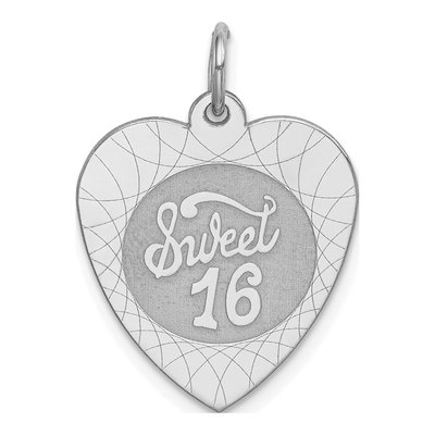 Sterling Silver Sweet16 Heart Disc Charm