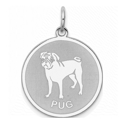 Sterling Silver Pug Disc Charm