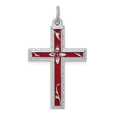 Sterling Silver Red Enamel Cross Pendant