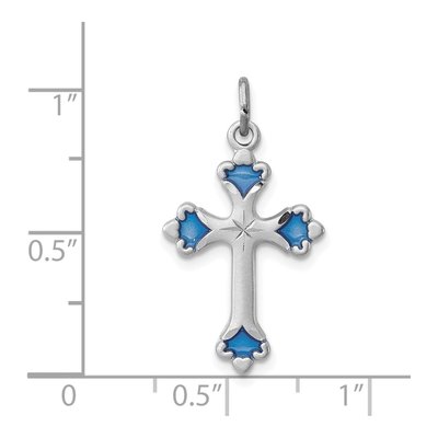 Sterling Silver Blue Enamel Budded Cross Charm – view 4