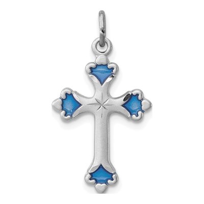 Sterling Silver Blue Enamel Budded Cross Charm