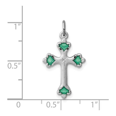 Sterling Silver Green Enamel Budded Cross Charm – view 4