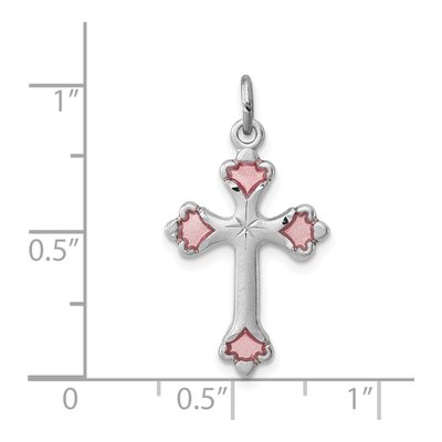 Sterling Silver Pink Enamel Budded Cross Charm – view 4