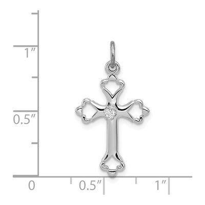 Sterling Silver CZ Budded Cross Pendant – view 4