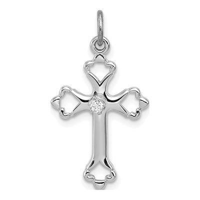 Sterling Silver CZ Budded Cross Pendant