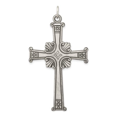 Sterling Silver Antiqued Textured Cross Pendant